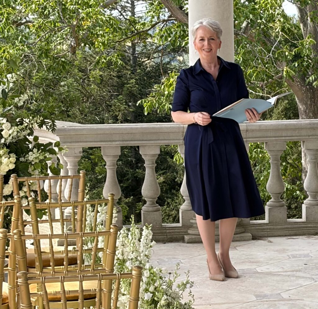 Susan McGregor Celebrant on the terrace of Cliveden House